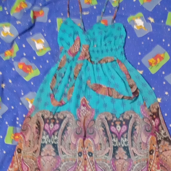 Co-Me Como Summer Dress Size Small Floral Pattern Aqua / Purple Color - Picture 1 of 12